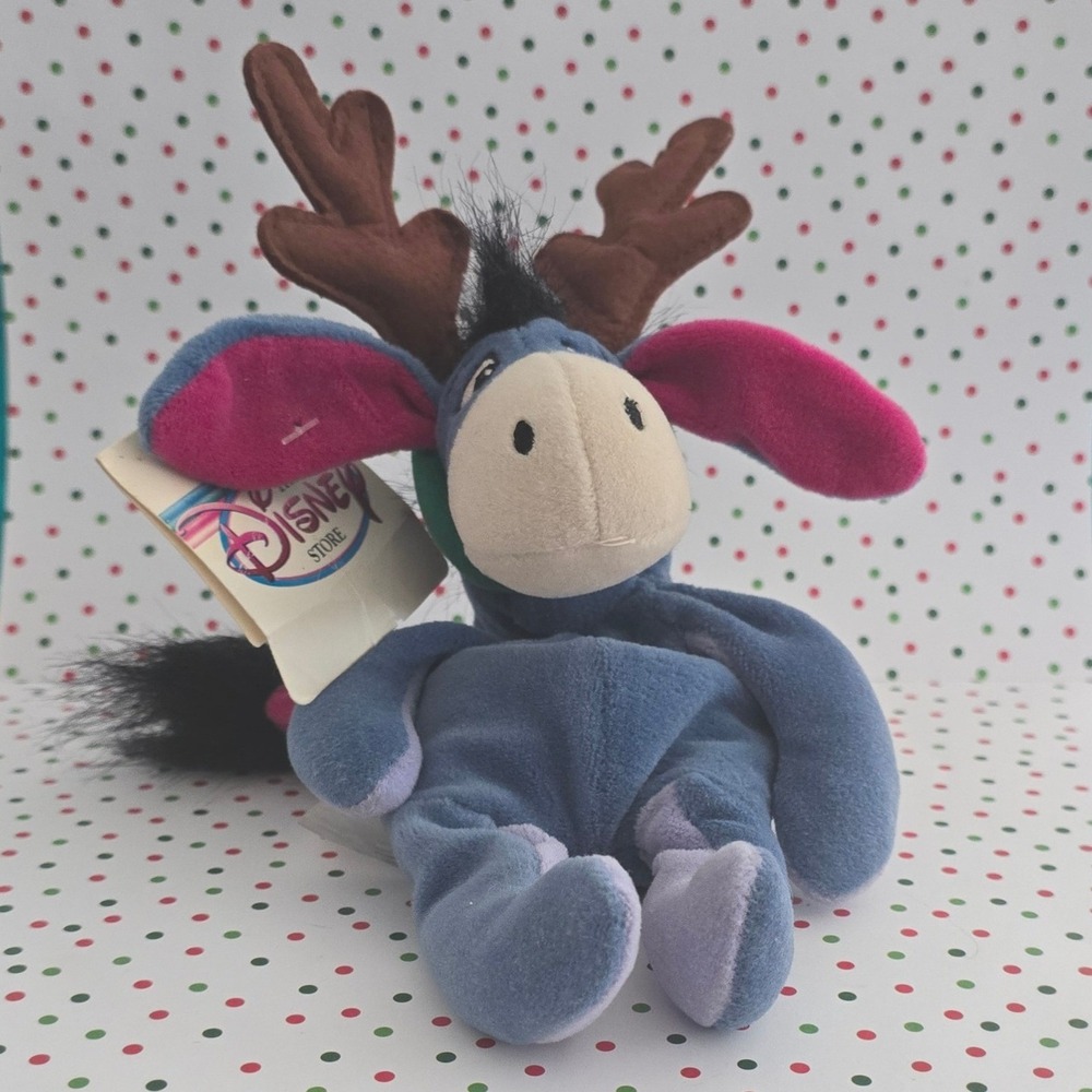 Disney‎ 1994 Christmas Eeyore Reindeer Antlers 9" BEANIE Bean BAG New With Tags